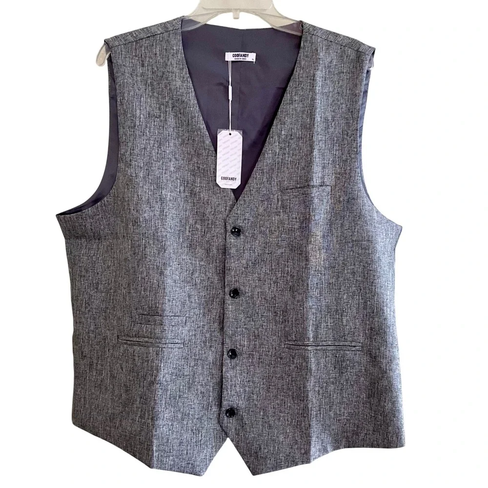COOFANDY‎ Mens Slim Fit Formal Suit Vest Gray Size XL NWT Preppy Career Party